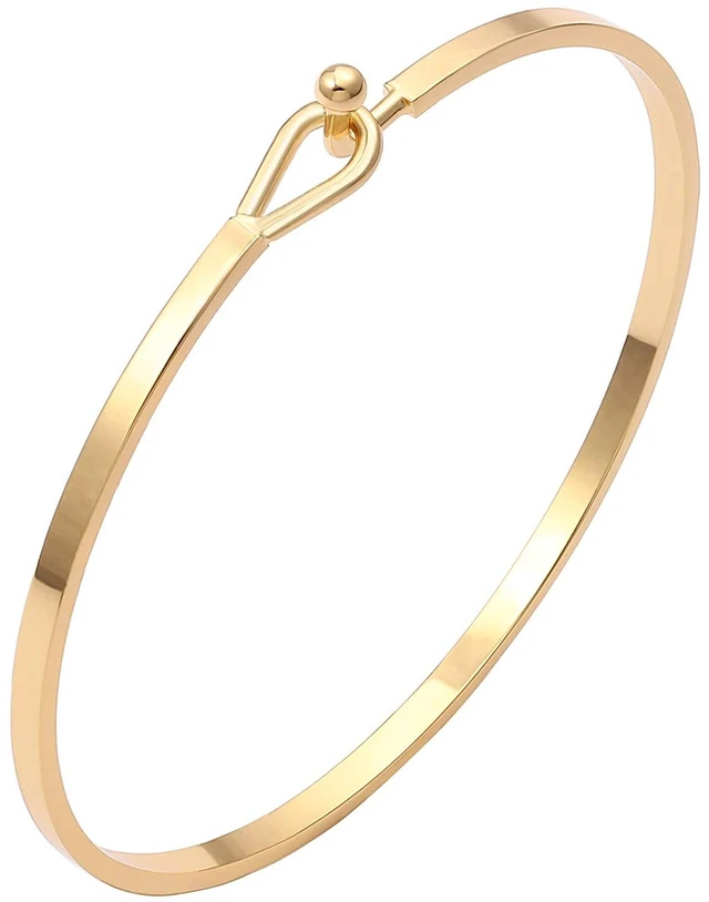 Main image of Thin Cuff Bangle Hook Bracelet 18K Gold Personalized Open Clasp Oval Inspiration Bangle Bracelet for Women