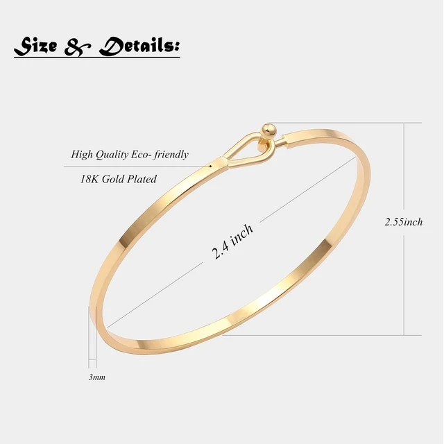 Alt view image 5 of 5 - Thin Cuff Bangle Hook Bracelet 18K Gold Personalized Open Clasp Oval Inspiration Bangle Bracelet for Women