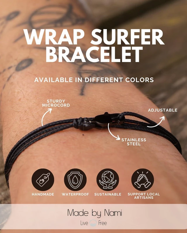 Alt view image 3 of 7 - Nautical Rope Bracelet for Men Waterproof & Adjustable Wrap String Bracelets with Snap Hook Gift for Him (Black Black)