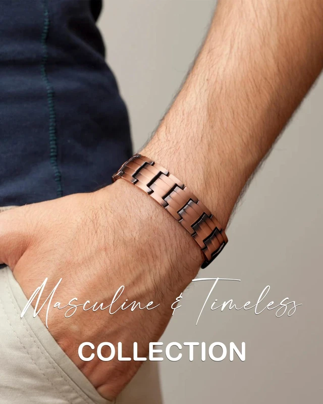 Alt view image 3 of 7 - Men's Copper Magnetic Bracelet Elegant 99.99% Solid Copper Bracelets with Double-Row Strong Magnets,Magnetic Jewelry