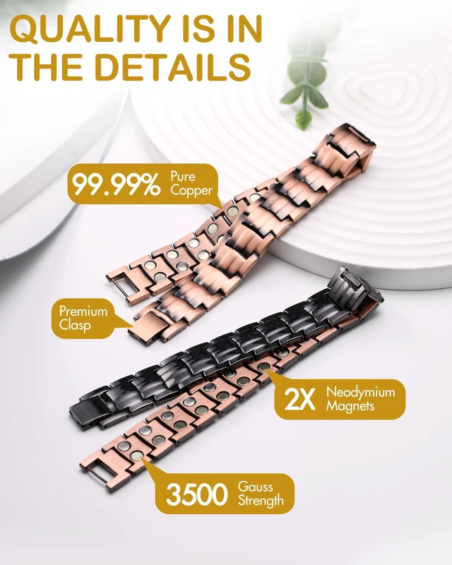 Alt view image 4 of 7 - Men's Copper Magnetic Bracelet Elegant 99.99% Solid Copper Bracelets with Double-Row Strong Magnets,Magnetic Jewelry