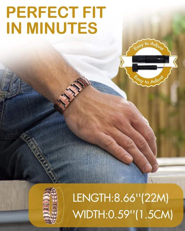 Alt view image 6 of 7 - Men's Copper Magnetic Bracelet Elegant 99.99% Solid Copper Bracelets with Double-Row Strong Magnets,Magnetic Jewelry