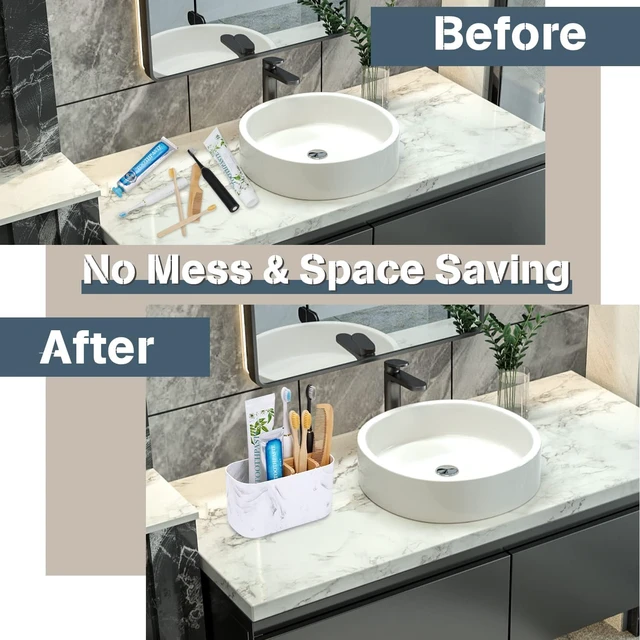Alt view image 4 of 6 - Toothbrush Holders for Bathrooms, 5 Slots Bamboo Toothbrush Holder Kids Electric Toothbrush Holder and Toothpaste Holder for Bathroom Countertop Accessories Storage, Marble Toothbrush Organizer
