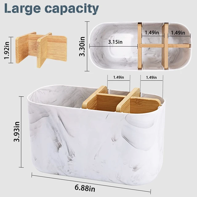 Alt view image 5 of 6 - Toothbrush Holders for Bathrooms, 5 Slots Bamboo Toothbrush Holder Kids Electric Toothbrush Holder and Toothpaste Holder for Bathroom Countertop Accessories Storage, Marble Toothbrush Organizer