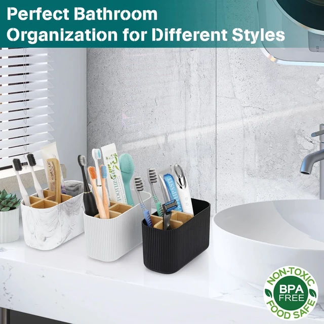 Alt view image 6 of 6 - Toothbrush Holders for Bathrooms, 5 Slots Bamboo Toothbrush Holder Kids Electric Toothbrush Holder and Toothpaste Holder for Bathroom Countertop Accessories Storage, Marble Toothbrush Organizer