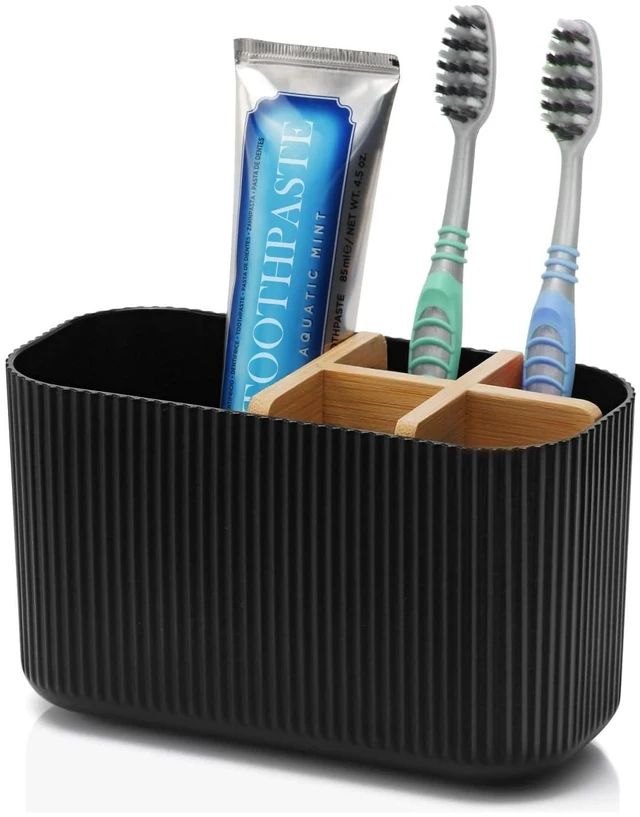 Main image of Black Toothbrush Holder, 5 Slots Bathroom Organizers and Storage | Bamboo Toothbrush Holder, Kids Electric Toothbrush Holder and Toothpaste Storage for Bathroom Sink Organizer