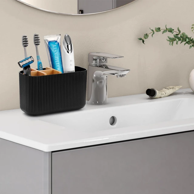 Alt view image 2 of 7 - Black Toothbrush Holder, 5 Slots Bathroom Organizers and Storage | Bamboo Toothbrush Holder, Kids Electric Toothbrush Holder and Toothpaste Storage for Bathroom Sink Organizer