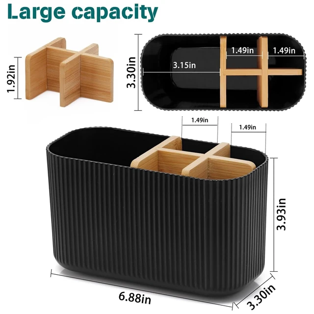 Alt view image 6 of 7 - Black Toothbrush Holder, 5 Slots Bathroom Organizers and Storage | Bamboo Toothbrush Holder, Kids Electric Toothbrush Holder and Toothpaste Storage for Bathroom Sink Organizer