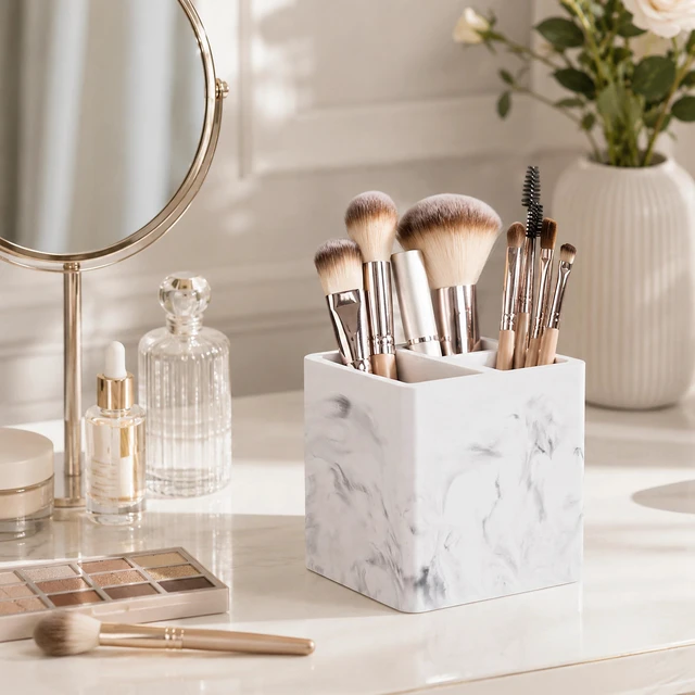 Alt view image 5 of 6 - Diatomite Toothbrush Holders Tooth Brush Organizer - Marble White | Water-Absorbent Material, 3 Slots for Electric Toothbrush and Toothpaste, for Bathroom Countertop, Shower, Vanity