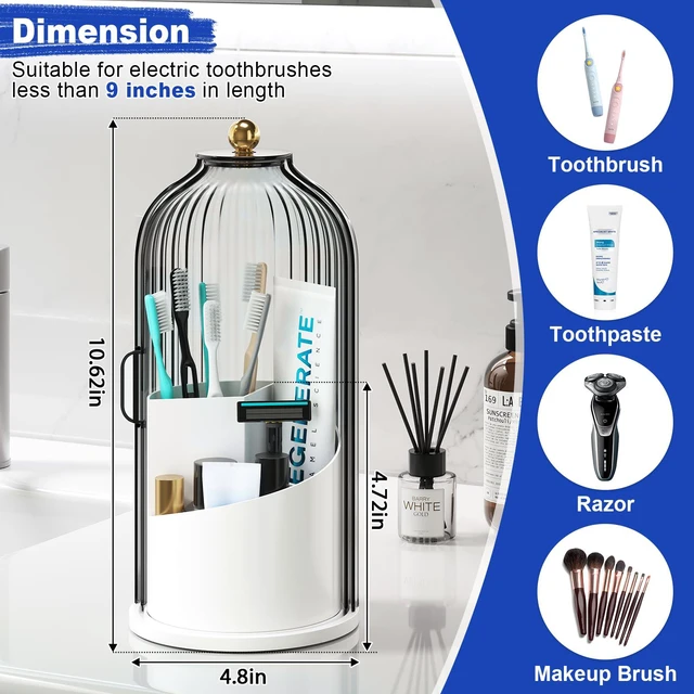 Alt view image 2 of 7 - Dustproof Toothbrush Holders with Cover for Bathrooms, Tooth Brush Holder | Rotating Covered Organizer for Bathroom Counter, Enclosed Dust Proof Makeup Brush Holder with Sliding Lid/Covers for Vanity