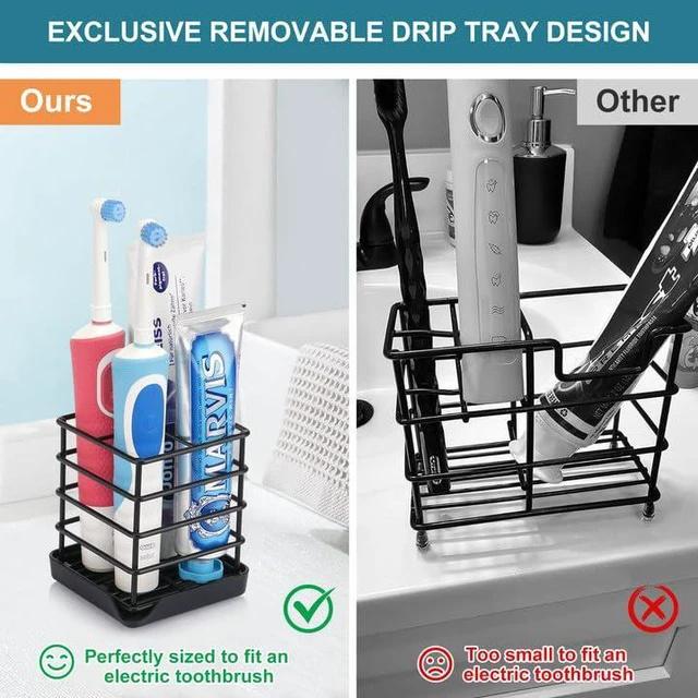 Alt view image 3 of 7 - Toothbrush Holders for Bathroom,Black,Stainless Steel,Detachable, 3 Slot | Easy to Clean,Multifunctional,Kids Electric Toothbrush Organizer,Drainage,Removable,For Bathroom,Vanity,Kitchen Sink,Office