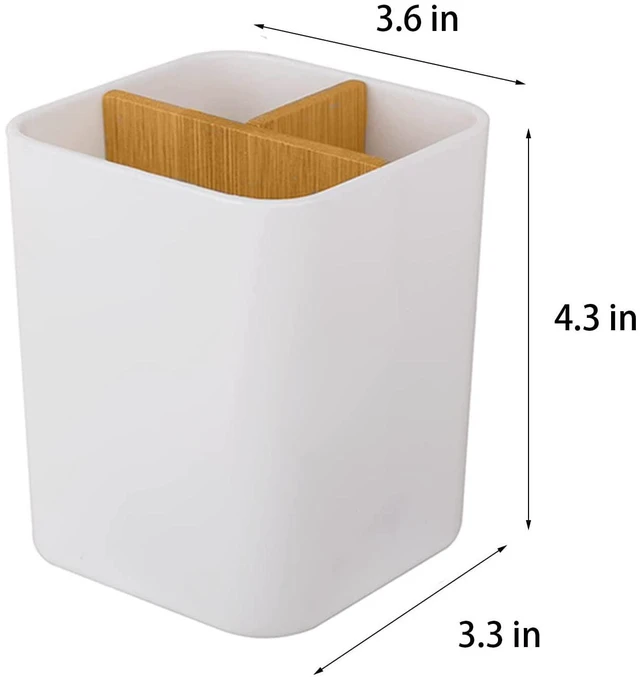 Alt view image 6 of 6 - Bamboo Toothbrush Holder for Bathrooms Toothpaste Organizer - White | Detachable Inserts, 3 Slots, Bathroom Counter Organizer, for Kids Electric Toothbrushes, Floss, Razors