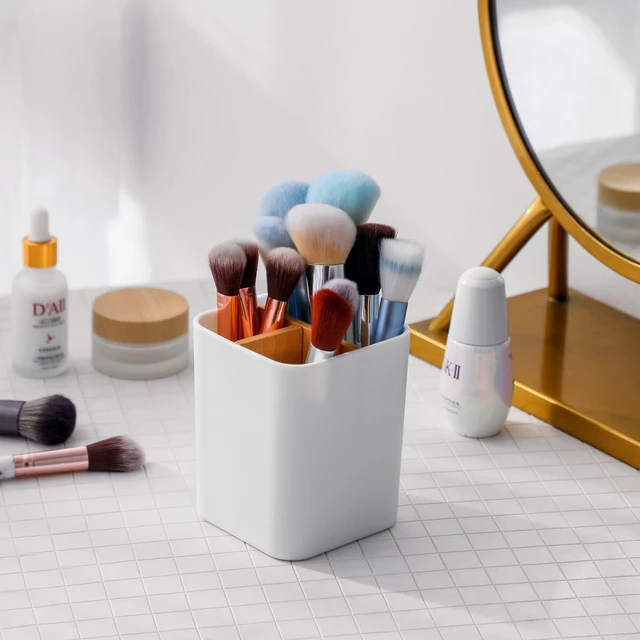 Alt view image 4 of 6 - Bamboo Toothbrush Holder for Bathrooms Toothpaste Organizer - White | Detachable Inserts, 3 Slots, Bathroom Counter Organizer, for Kids Electric Toothbrushes, Floss, Razors