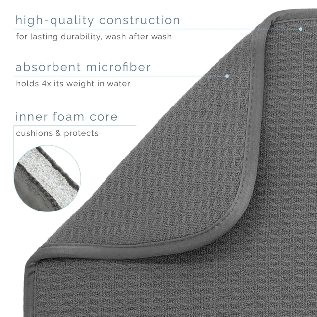 Alt view image 3 of 7 - Dish Drying Mat, 18" x 24", XL, Charcoal Grey | Absorbent Microfiber, Extra Large Kitchen Counter Mat for Dishes, Utensils, Pots and Pans, Machine Washable