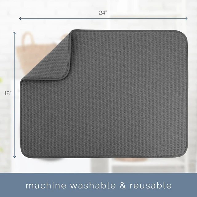 Alt view image 6 of 7 - Dish Drying Mat, 18" x 24", XL, Charcoal Grey | Absorbent Microfiber, Extra Large Kitchen Counter Mat for Dishes, Utensils, Pots and Pans, Machine Washable