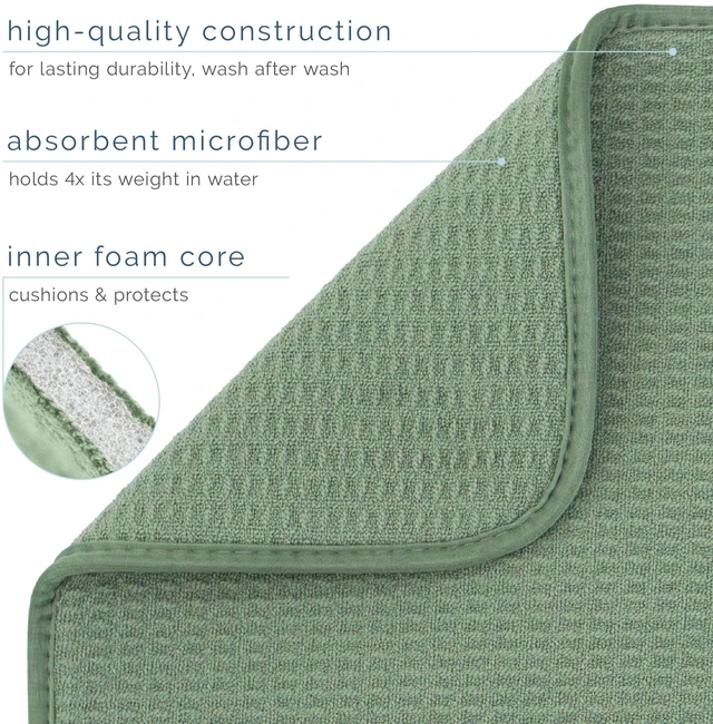 Alt view image 3 of 7 - Dish Drying Mat, 18" x 24", XL, Green Sage | Absorbent Microfiber, Extra Large Kitchen Counter Mat for Dishes, Utensils, Pots and Pans, Machine Washable