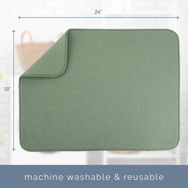 Alt view image 6 of 7 - Dish Drying Mat, 18" x 24", XL, Green Sage | Absorbent Microfiber, Extra Large Kitchen Counter Mat for Dishes, Utensils, Pots and Pans, Machine Washable