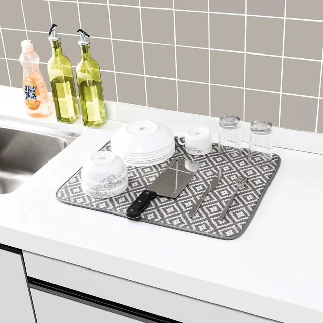 Alt view image 5 of 7 - Dish Drying Mat for Kitchen Counter,Microfiber Machine Washable Dishes Matt | 2 Pack Ultra Absorbent,Quick-Dry Microfiber Dishes Drainer Mats by Large Loads,19.2 by 15.8 Inch(Rhombus)
