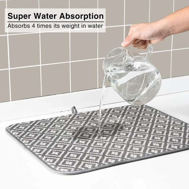 Alt view image 6 of 7 - Dish Drying Mat for Kitchen Counter,Microfiber Machine Washable Dishes Matt | 2 Pack Ultra Absorbent,Quick-Dry Microfiber Dishes Drainer Mats by Large Loads,19.2 by 15.8 Inch(Rhombus)