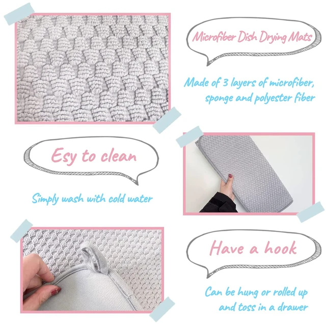 Alt view image 3 of 7 - 2 Pack Microfiber Dish Drying Mat,24*17 inch Absorbent Dish Drainer Kitchen Counter,Large Size Dish Drying Pad for Countertops,Sinks,Draining Racks(Gray)