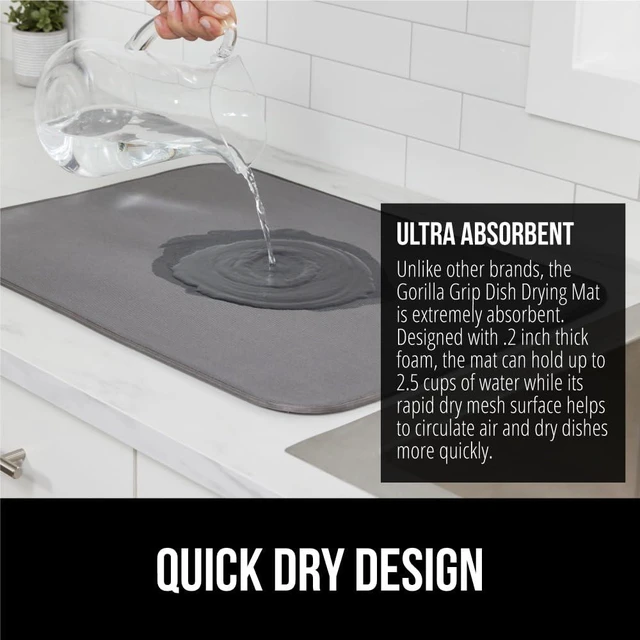 Alt view image 3 of 7 - Ultra Absorbent Microfiber Dish Drying Mat, 18x24, Gray