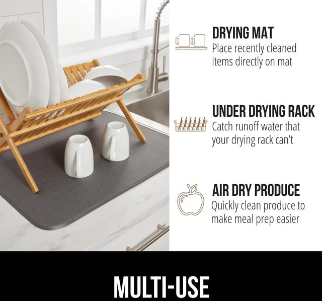 Alt view image 5 of 7 - Ultra Absorbent Microfiber Dish Drying Mat, 18x24, Gray