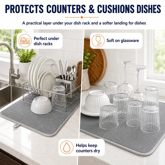 Alt view image 2 of 7 - Dish Drying Mat 24 x 17 in, Large Microfiber Drying Mats, Absorbent Quick Dry Pad for Kitchen Counter, Countertop Protector for Dishes, Pots & Pans, Machine Washable, Gray (1 PCS)