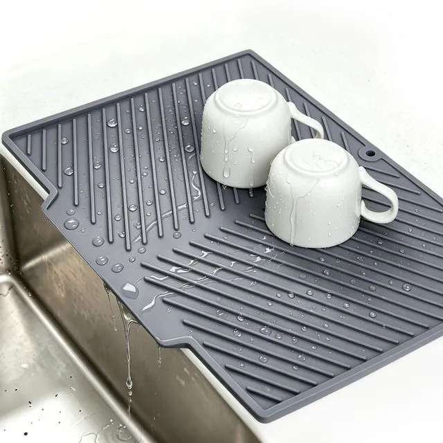 Main image of Silicone Dish Drying Mat - Extra Thick Kitchen Drain Pad, Non-Slip | Heat-Resistant Countertop Protector with Built-In Drain, Quick-Dry Roll-Up Storage, Dishwasher Safe for Sink & Dish Rack