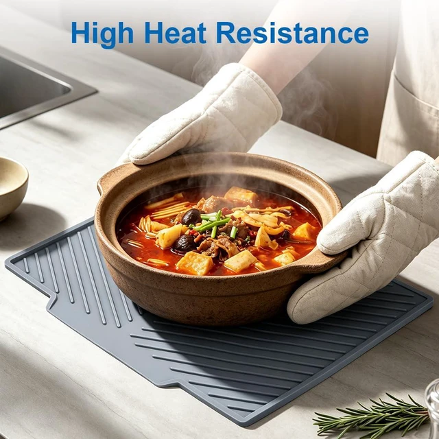 Alt view image 5 of 7 - Silicone Dish Drying Mat - Extra Thick Kitchen Drain Pad, Non-Slip | Heat-Resistant Countertop Protector with Built-In Drain, Quick-Dry Roll-Up Storage, Dishwasher Safe for Sink & Dish Rack