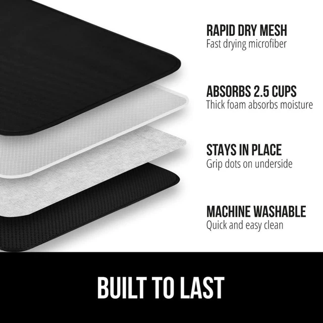 Alt view image 2 of 7 - Ultra Absorbent Microfiber Dish Drying Mat, 16x18, Gray | Quick Dry Thick Mesh, Slip Resistant Pad for Sink Dishes or Under Rack, Keep Kitchen Counters Clean, Machine Washable Mats