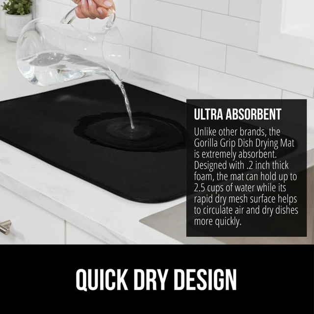 Alt view image 3 of 7 - Ultra Absorbent Microfiber Dish Drying Mat, 16x18, Gray | Quick Dry Thick Mesh, Slip Resistant Pad for Sink Dishes or Under Rack, Keep Kitchen Counters Clean, Machine Washable Mats