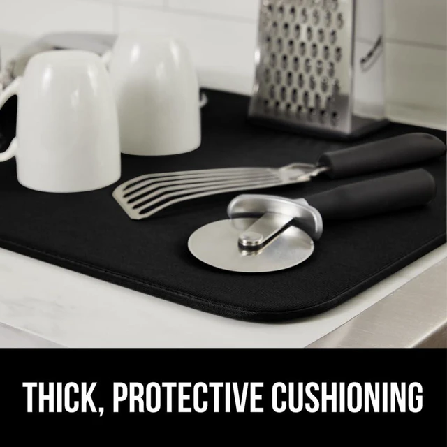Alt view image 7 of 7 - Ultra Absorbent Microfiber Dish Drying Mat, 16x18, Gray | Quick Dry Thick Mesh, Slip Resistant Pad for Sink Dishes or Under Rack, Keep Kitchen Counters Clean, Machine Washable Mats