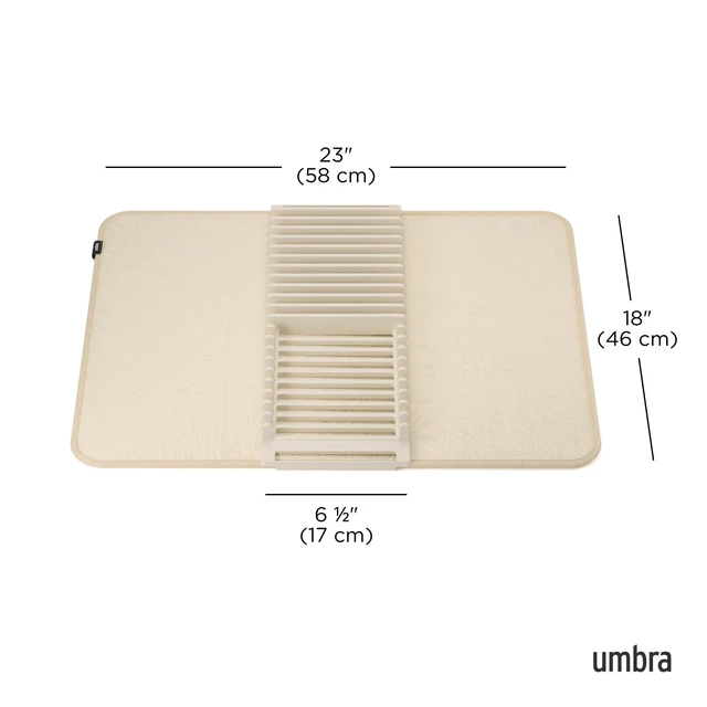 Alt view image 3 of 6 - Udry Dish Drying Rack with Mat, Folds Flat for Storage, Linen | Protects countertop, BPA-free, recycled plastic construction