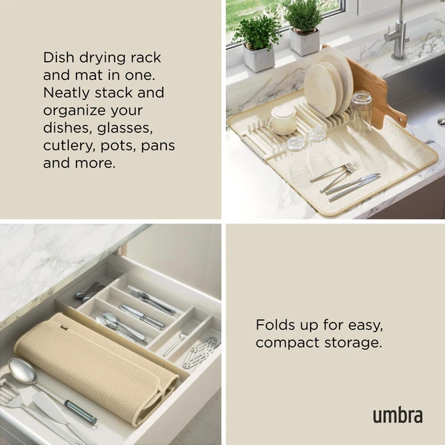Alt view image 4 of 6 - Udry Dish Drying Rack with Mat, Folds Flat for Storage, Linen | Protects countertop, BPA-free, recycled plastic construction