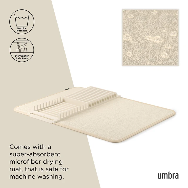 Alt view image 5 of 6 - Udry Dish Drying Rack with Mat, Folds Flat for Storage, Linen | Protects countertop, BPA-free, recycled plastic construction