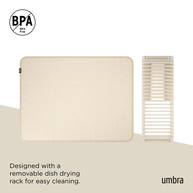 Alt view image 6 of 6 - Udry Dish Drying Rack with Mat, Folds Flat for Storage, Linen | Protects countertop, BPA-free, recycled plastic construction