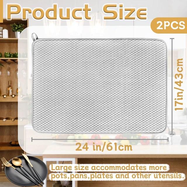 Alt view image 2 of 7 - 2 Pack Microfiber Dish Drying Mat,24x17" Large Size Highly Absorbent Dish Drainer Mat,Kitchen Counter Quick Dry Pads for Under Sink,Coffee Rack(Gray)