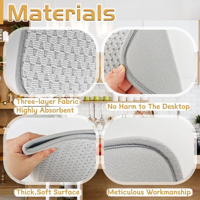 Alt view image 3 of 7 - 2 Pack Microfiber Dish Drying Mat,24x17" Large Size Highly Absorbent Dish Drainer Mat,Kitchen Counter Quick Dry Pads for Under Sink,Coffee Rack(Gray)