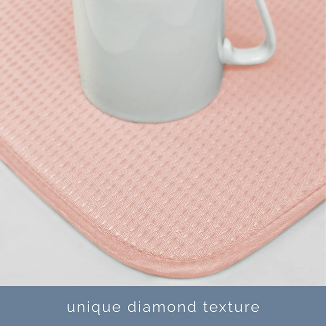 Alt view image 3 of 7 - Dish Drying Mat, 18" x 24", XL, Diamond Texture, Rose Pink | Absorbent Microfiber, Extra Large Kitchen Counter Mat for Dishes, Utensils, Pots and Pans, Machine Washable