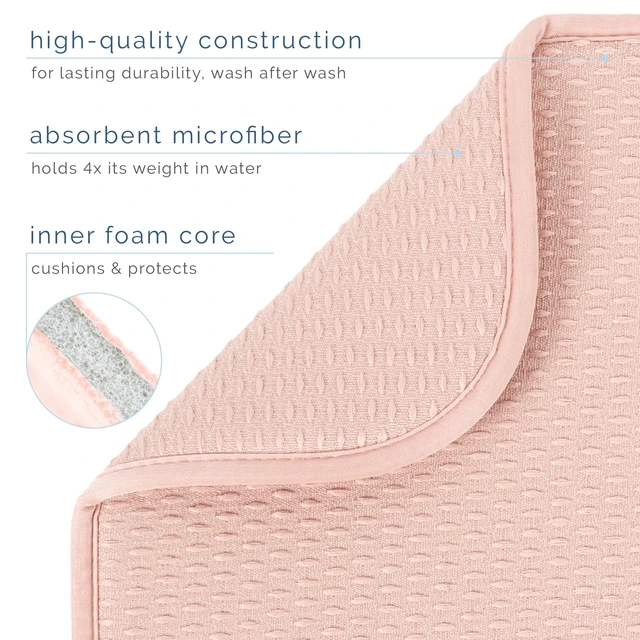 Alt view image 4 of 7 - Dish Drying Mat, 18" x 24", XL, Diamond Texture, Rose Pink | Absorbent Microfiber, Extra Large Kitchen Counter Mat for Dishes, Utensils, Pots and Pans, Machine Washable
