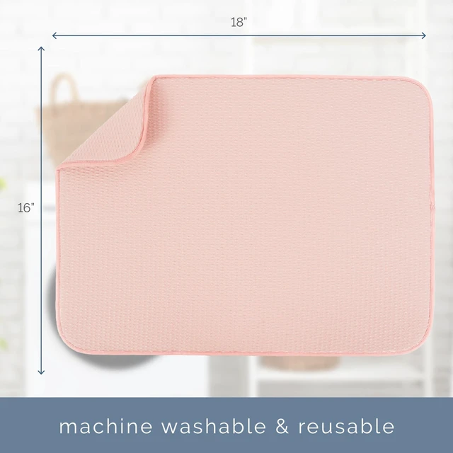 Alt view image 7 of 7 - Dish Drying Mat, 18" x 24", XL, Diamond Texture, Rose Pink | Absorbent Microfiber, Extra Large Kitchen Counter Mat for Dishes, Utensils, Pots and Pans, Machine Washable