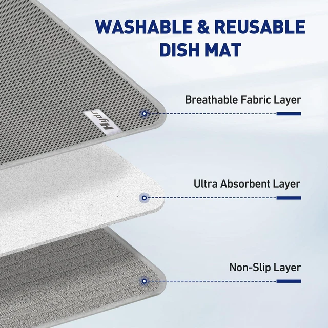 Alt view image 4 of 6 - 14.6*11.8 inch Microfiber Dish Drying Mat,2 Compact Ultra Absorbent Dish Mat Drying Kitchen Mat,Small Dish Drying Mats for Kitchen Counter,Draining Racks,Sinks (Gray)