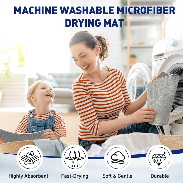 Alt view image 5 of 6 - 14.6*11.8 inch Microfiber Dish Drying Mat,2 Compact Ultra Absorbent Dish Mat Drying Kitchen Mat,Small Dish Drying Mats for Kitchen Counter,Draining Racks,Sinks (Gray)