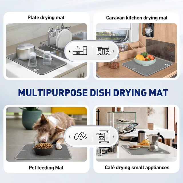 Alt view image 6 of 6 - 14.6*11.8 inch Microfiber Dish Drying Mat,2 Compact Ultra Absorbent Dish Mat Drying Kitchen Mat,Small Dish Drying Mats for Kitchen Counter,Draining Racks,Sinks (Gray)