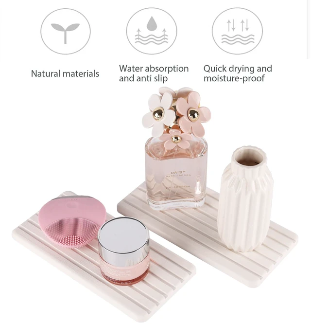 Alt view image 2 of 7 - 2 PCS Water Absorbent diatomite Coasters, 8.3" x 4" Water Absorbing Stone Tray for Sink, Stone Drying mat for Kitchen Counter, Stone soap Tray