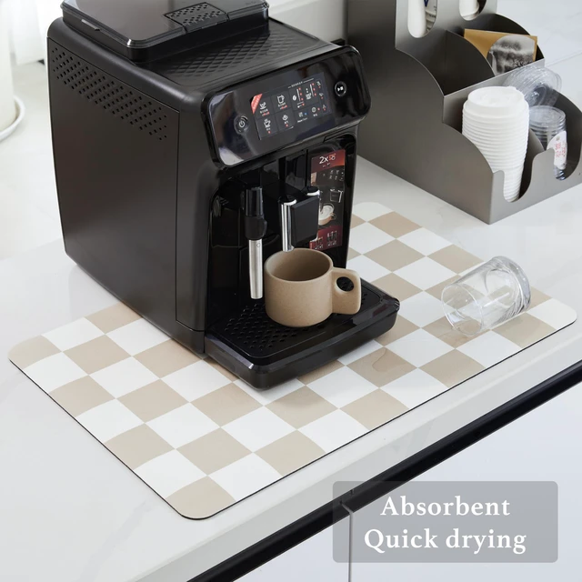 Alt view image 4 of 7 - Checkered Dish Drying Mat for Kitchen Counter, Coffee Bar Station Accessories, Retro Cute Aesthetic Modern Absorbent Drainer Mat Kitchen Drying Mat Easy Clean, Beige 12" x 19"