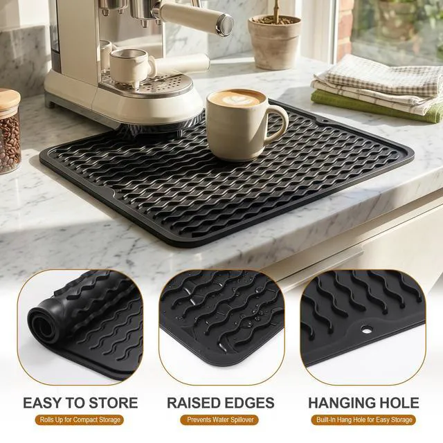 Alt view image 2 of 7 - 2 Pack Silicone Dish Drying Mat for Kitchen Counter Coffee Bar Apartment Accessories Escurridor de Platos para Fregadero Under Sink Organizer Pet Food Appliance Stone Rack Trays Drain Black