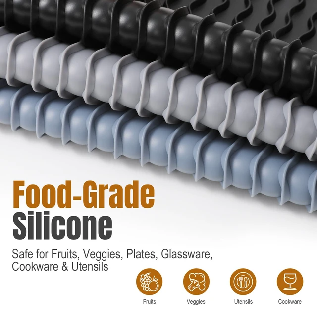 Alt view image 5 of 7 - 2 Pack Silicone Dish Drying Mat for Kitchen Counter Coffee Bar Apartment Accessories Escurridor de Platos para Fregadero Under Sink Organizer Pet Food Appliance Stone Rack Trays Drain Black
