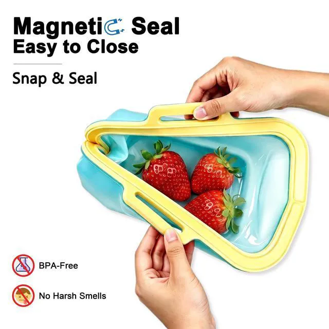 Alt view image 2 of 7 - Reusable Silicone Food Storage Bags, No Harsh Smells, 6-Cup / 50 oz Stand-Up Pouch with Auto-Closing Magnetic Seal, for Lunch, Fruit, Meal Prep, School & Office, Dishwasher & Freezer Safe (1 Pack)