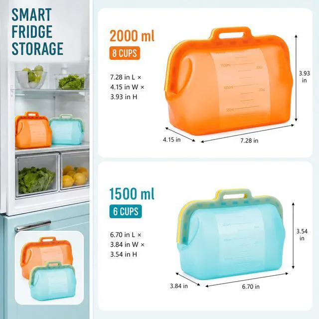 Alt view image 4 of 7 - Reusable Silicone Food Storage Bags, No Harsh Smells, 6-Cup / 50 oz Stand-Up Pouch with Auto-Closing Magnetic Seal, for Lunch, Fruit, Meal Prep, School & Office, Dishwasher & Freezer Safe (1 Pack)